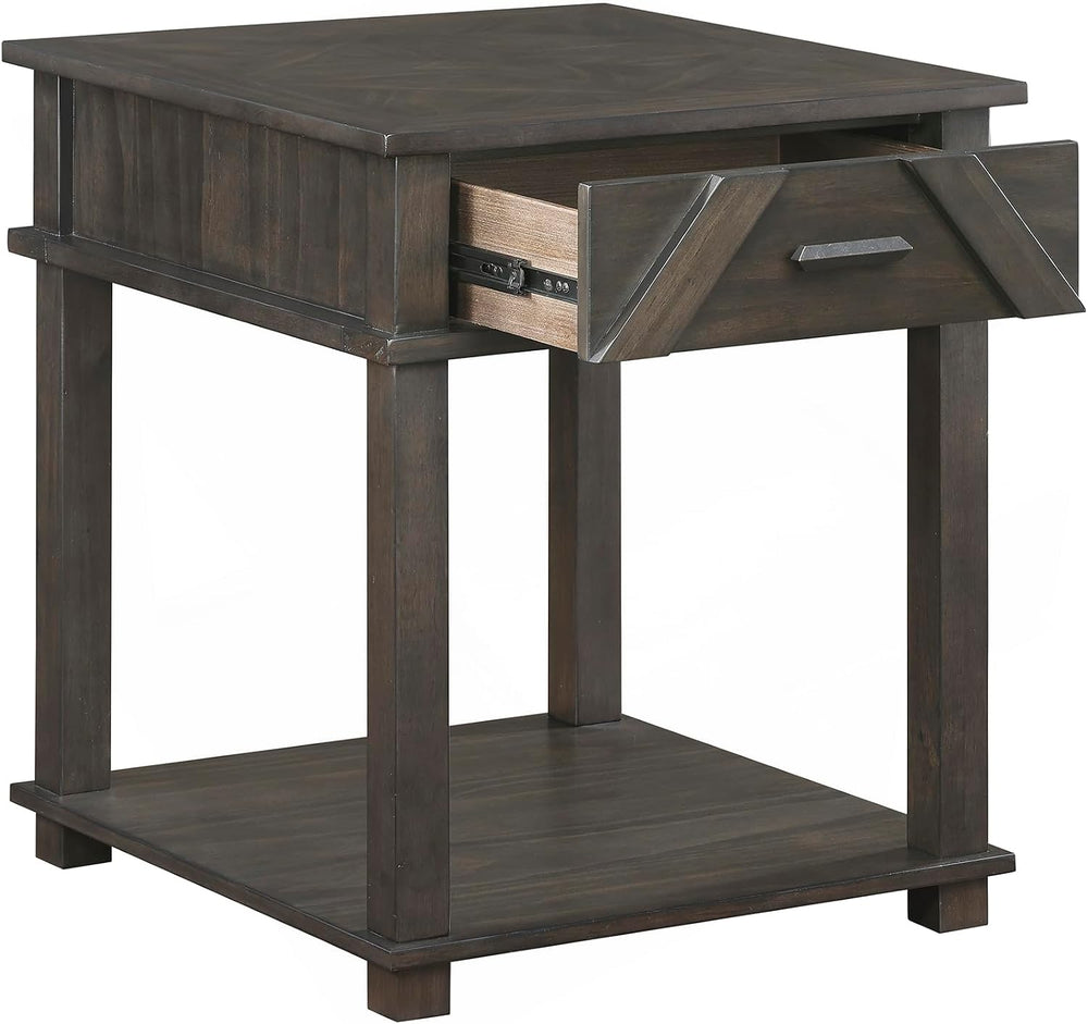 Lexicon Rectangle Wood End Table with Drawer and Lower Open Shelf, Pine Wood ...