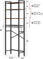 Over-The-Toilet Storage Rack, 4-Tier Bathroom Organizer Shelf Over Toilet with Adjustable Shelf and Basket, Freestanding Space Saver Bathroom Shelves Above Toilet for Room (Vintage Brown)
