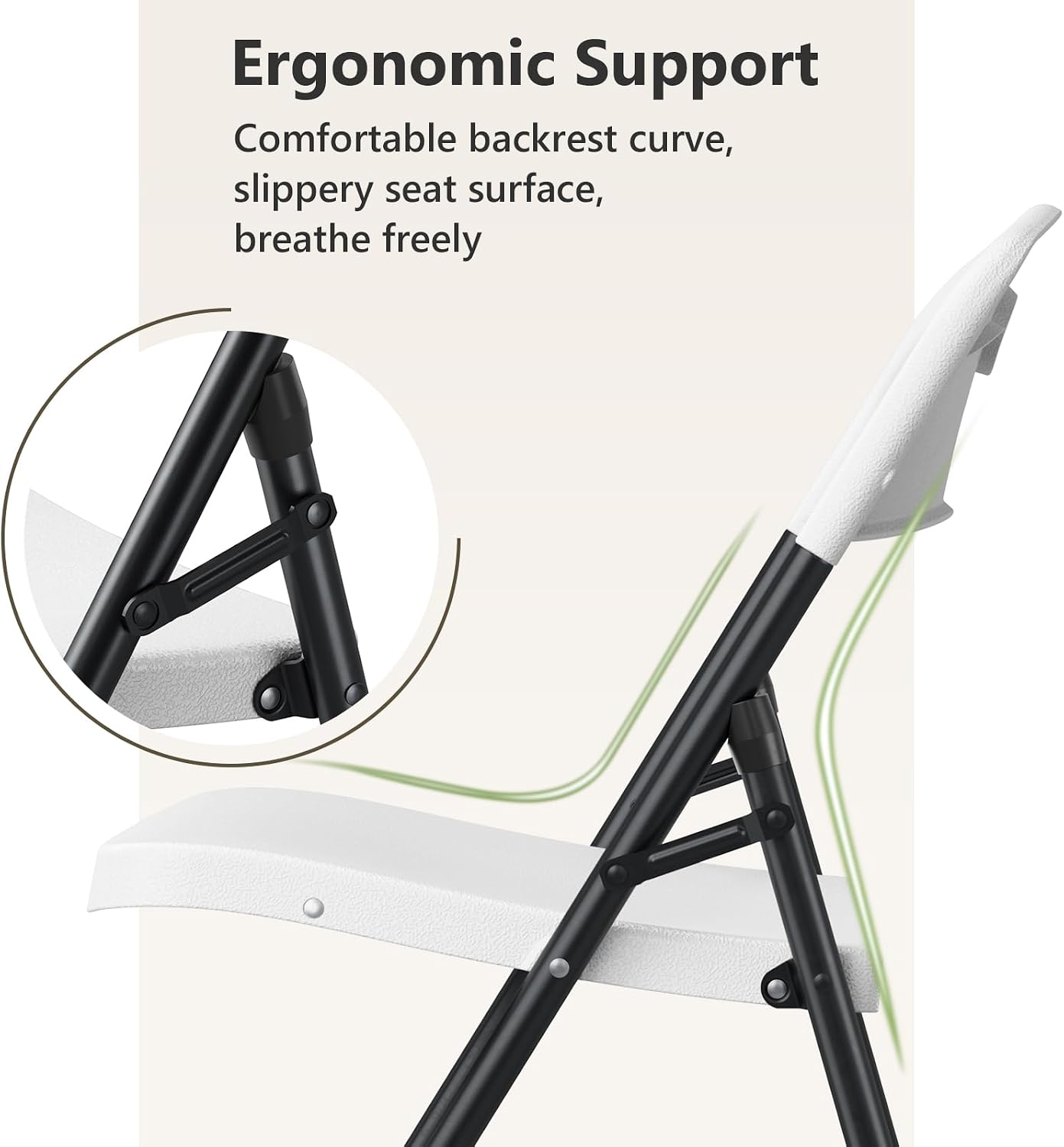 Folding Chairs 2 Pack, Outdoor Folding Chairs for Outside Indoor, Portable 350 lbs Capacity Heavy Duty Plastic Metal Foldable Chairs Commercial Seating for Picnic, Party, Patio, White