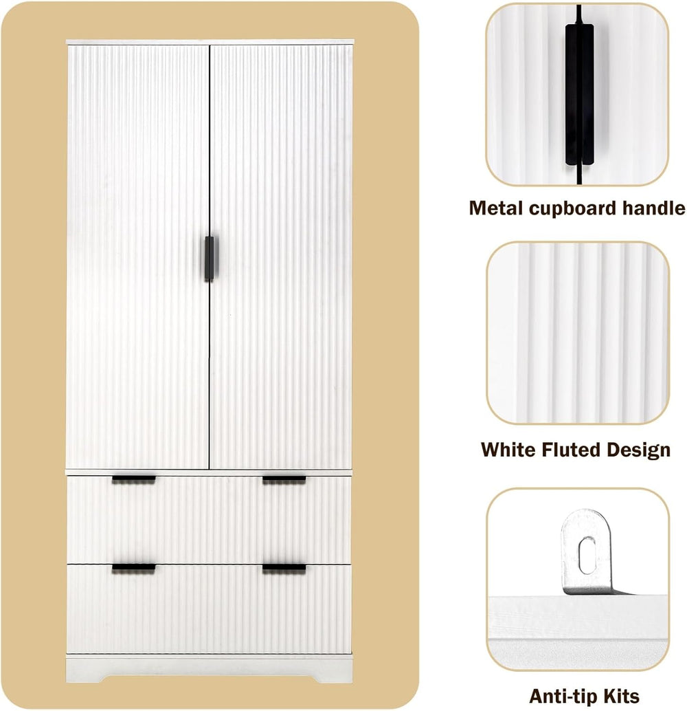 72" Modern Fluted Kitchen Pantry Cabinet with 2 Large Drawers & 8-Do...