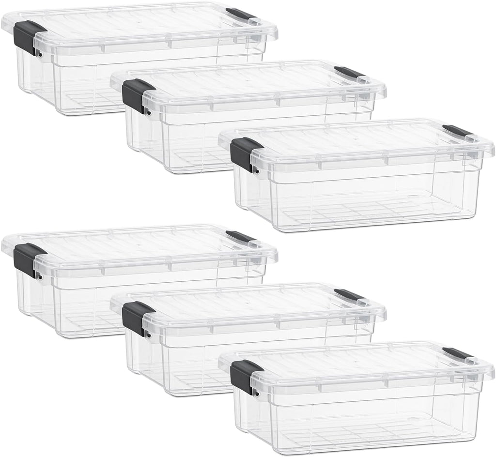 Superio Storage Bins with Lids- 6 Pack, 4.5 Qt Clear Boxes for Organizing, Stackable Plastic Containers- BPA Free, Non-Toxic, Odor Free, Organizer for Home, Office, Dorm