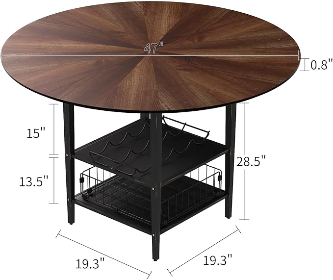 VFK 47 Inch Round Dining Table for 4, Kitchen Table Dining Table, Round Table with 2 Tier Storage Shelves for Home Dining Room,Living Room