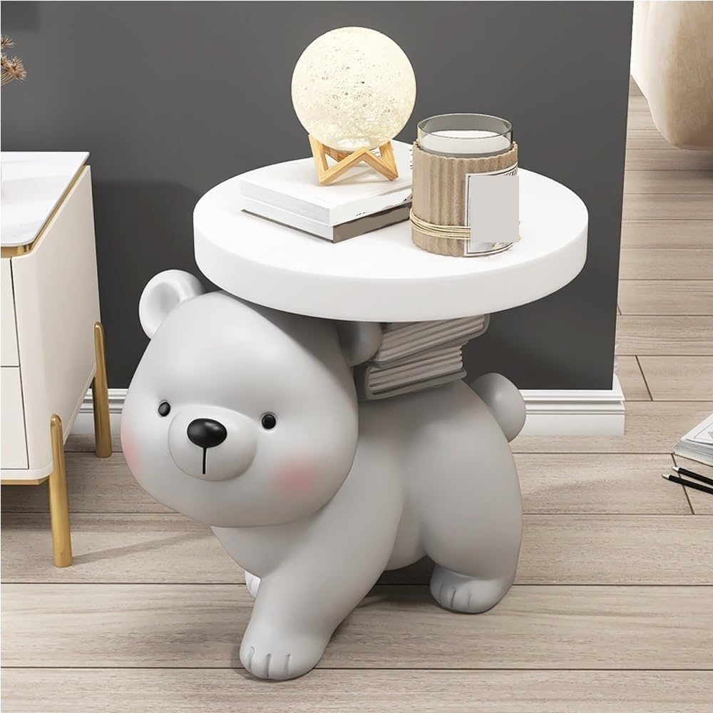 Decorative Sculpture Side Table, Floor Couch Table with Tray Tabletop, End Ta...