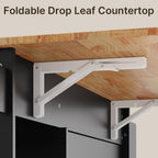 Gizoon 41.7" W Kitchen Island with Storage, Kitchen Island with Drop Leaf | Rolling Dining Cart with Foldable Countertop, 5 Wheels, Refrigerator Door, Adjustable Shelf Spice/Towel Rack, Black