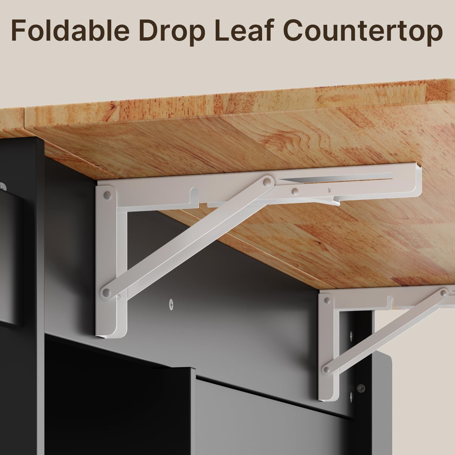 Gizoon 41.7" W Kitchen Island with Storage, Kitchen Island with Drop Leaf | Rolling Dining Cart with Foldable Countertop, 5 Wheels, Refrigerator Door, Adjustable Shelf Spice/Towel Rack, Black