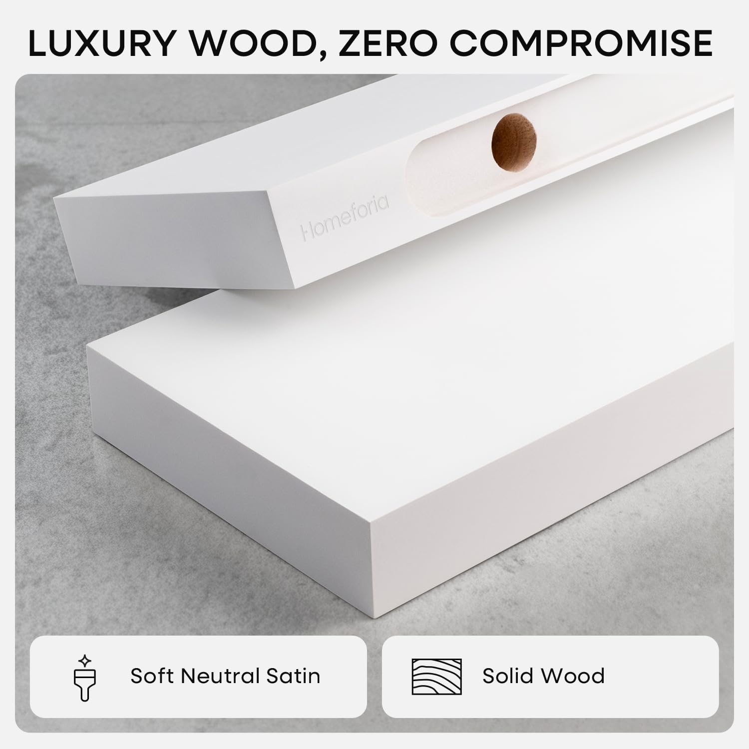 Homeforia White Floating Shelf 48 inches, High End Solid Real Wood 48inch Long Floating Shelves for Wall Mounted, White Wooden 48in Floating Shelves, Heavy Duty Bracket, 48 X 6.5 X 1.75 inch, Set of 3