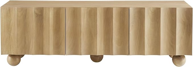 Modway Sorren 54 Inch Scalloped TV Stand in Natural – 3 Door Media Console Cabinet – Modern Storage TV Stand with Doors