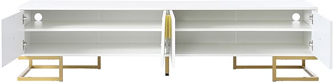 ON-TREND Modern TV Stand with Metal Legs and Gold Handles for TVs Up to 80'', Media Console Table with Cabinets and Adjustable Shelves, Luxury TV Cabinet with Geometric Lines for Living Room, White