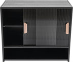 Small Countertop Kitchen Pantry, 3 Tiers Bamboo Pantry Sideboard with 2 Sliding Doors, Freestanding Kitchen Storage Cabinet Utility Dining Cupboard for Spice Dish Bowl Seasoning Bottle (Black)