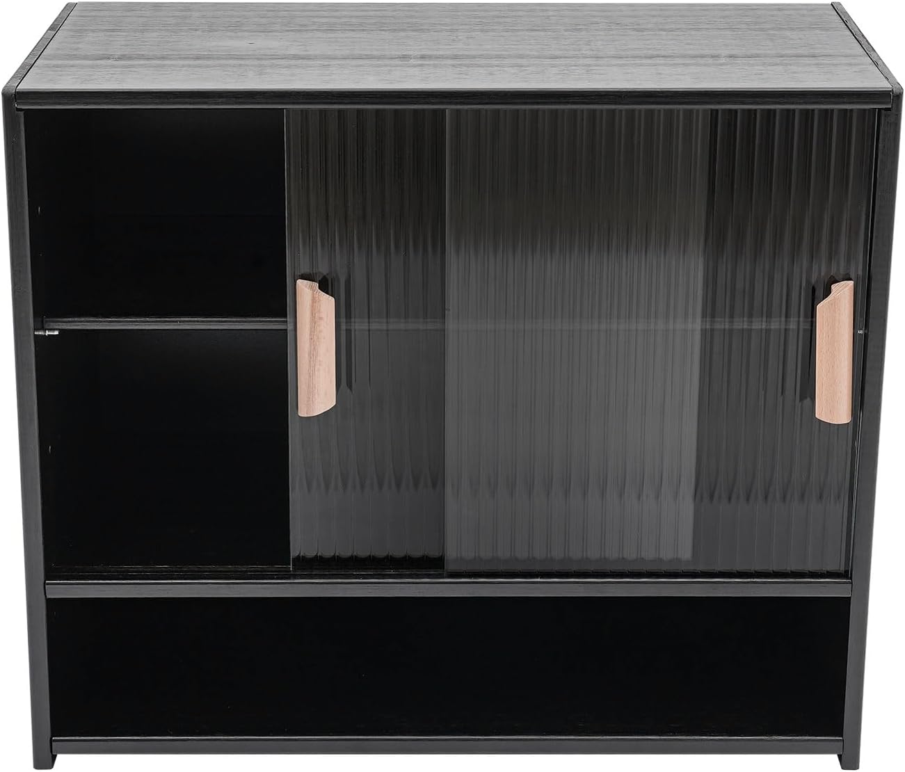 Small Countertop Kitchen Pantry, 3 Tiers Bamboo Pantry Sideboard with 2 Sliding Doors, Freestanding Kitchen Storage Cabinet Utility Dining Cupboard for Spice Dish Bowl Seasoning Bottle (Black)
