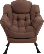 HollyHOME Fabric Lazy Chair with Foldable Ottoman, Accent Comfy Lounge Arm Chair and Folding Footrest Stool Set, Leisure Sofa Reading Chair and Footstool for Living Room, Bedroom, Dorm, Coffee Brown