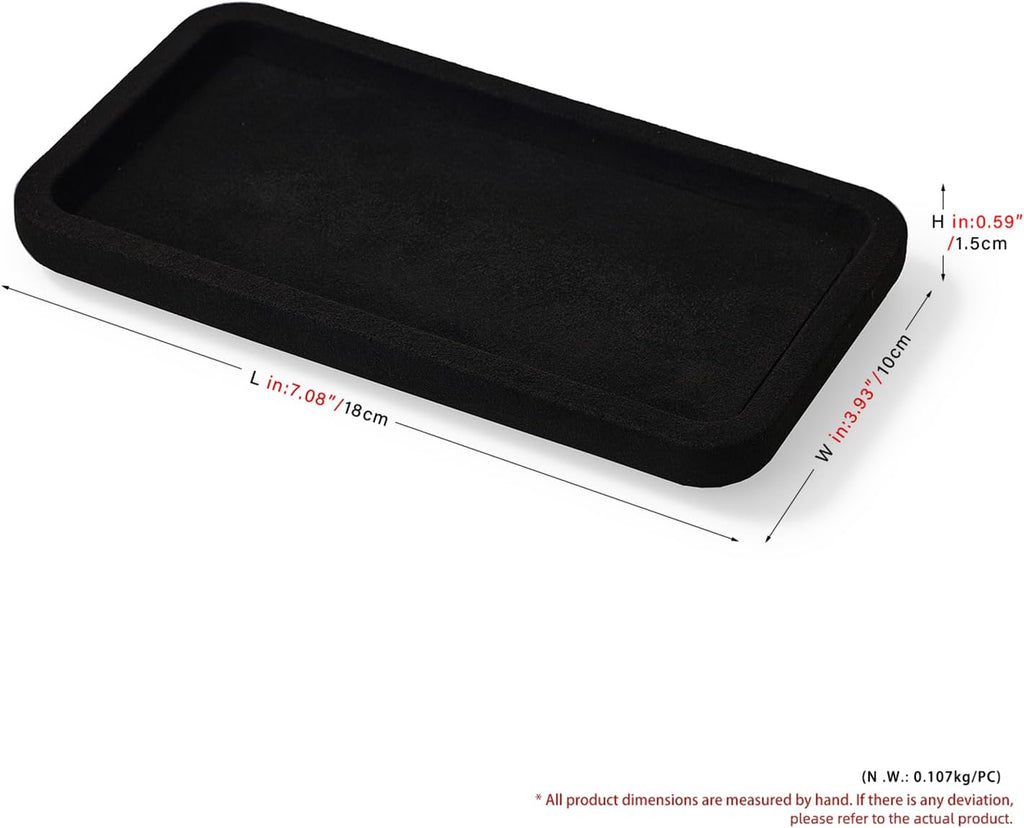 Microfiber Jewelry Display Flat Tray for Rings Earrings Necklace Bracelet, Jewelry Photograph Display Catchall Organizer Tray Dish(S,Black)