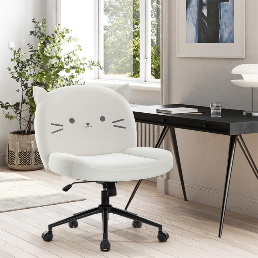 IWMH Cross Legged Office Chair for Home, Vanity Chair with Wide Seat | Ergono...