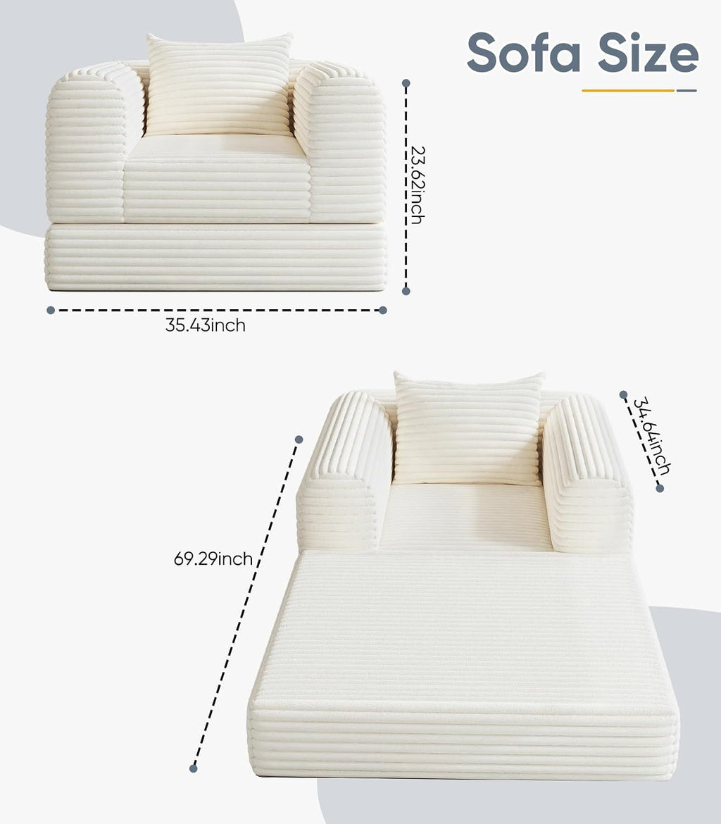 Versatile 2 in 1 Boneless Armchair Chaise Lounge Chair Indoor, Convertible Sleeper Chairs Couch Folding Sofa Bed Oversized Comfy Futon Floor Sofa BeanBag for Reading Nook Living Room Bedroom