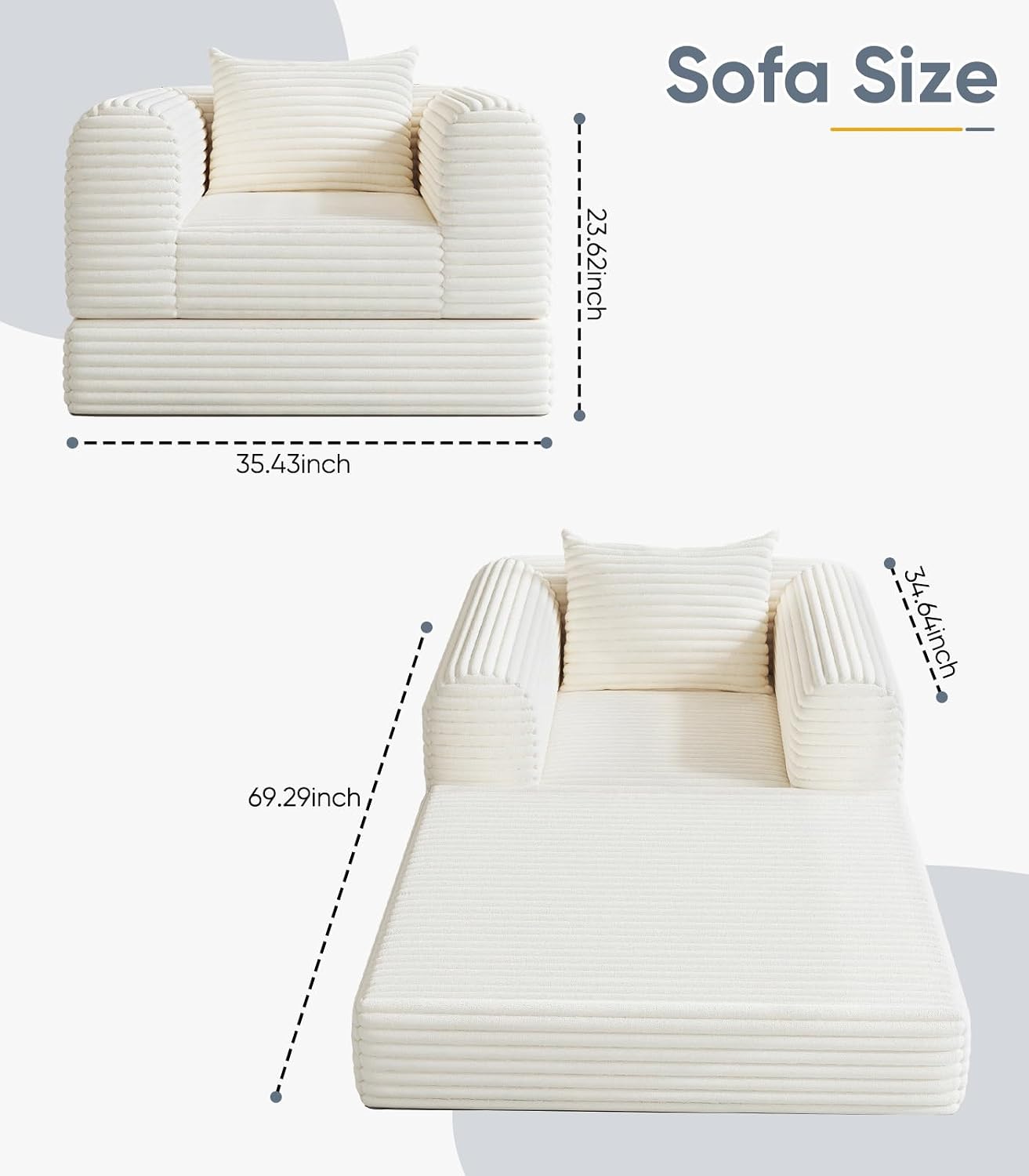 Versatile 2 in 1 Boneless Armchair Chaise Lounge Chair Indoor, Convertible Sleeper Chairs Couch Folding Sofa Bed Oversized Comfy Futon Floor Sofa BeanBag for Reading Nook Living Room Bedroom