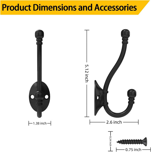 4 Pack Heavy Duty Wall Hooks for Hanging, Metal Coat Hooks Wall Mount, Easy to Install, Ideal for Living Room, Bathroom, Kitchen, Bedroom (Black)