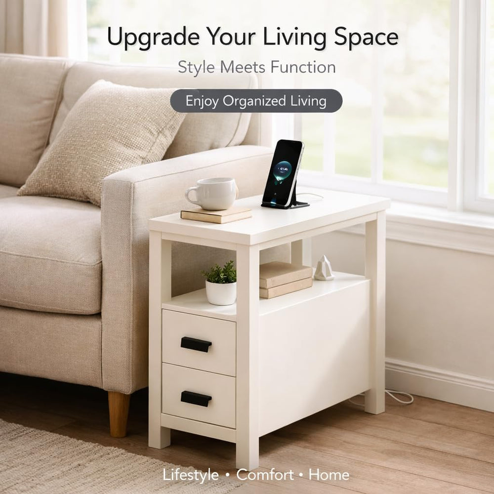End Table with Charging Station, Nightstand with USB Ports & Outlets, Woo...