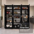Madesa Kitchen Pantry Set Storage Cabinet 70" L 6 Doors 12 Utility Shelves 9 Adjustable Shelves Wooden Organization Unit Anti Tipping - Black