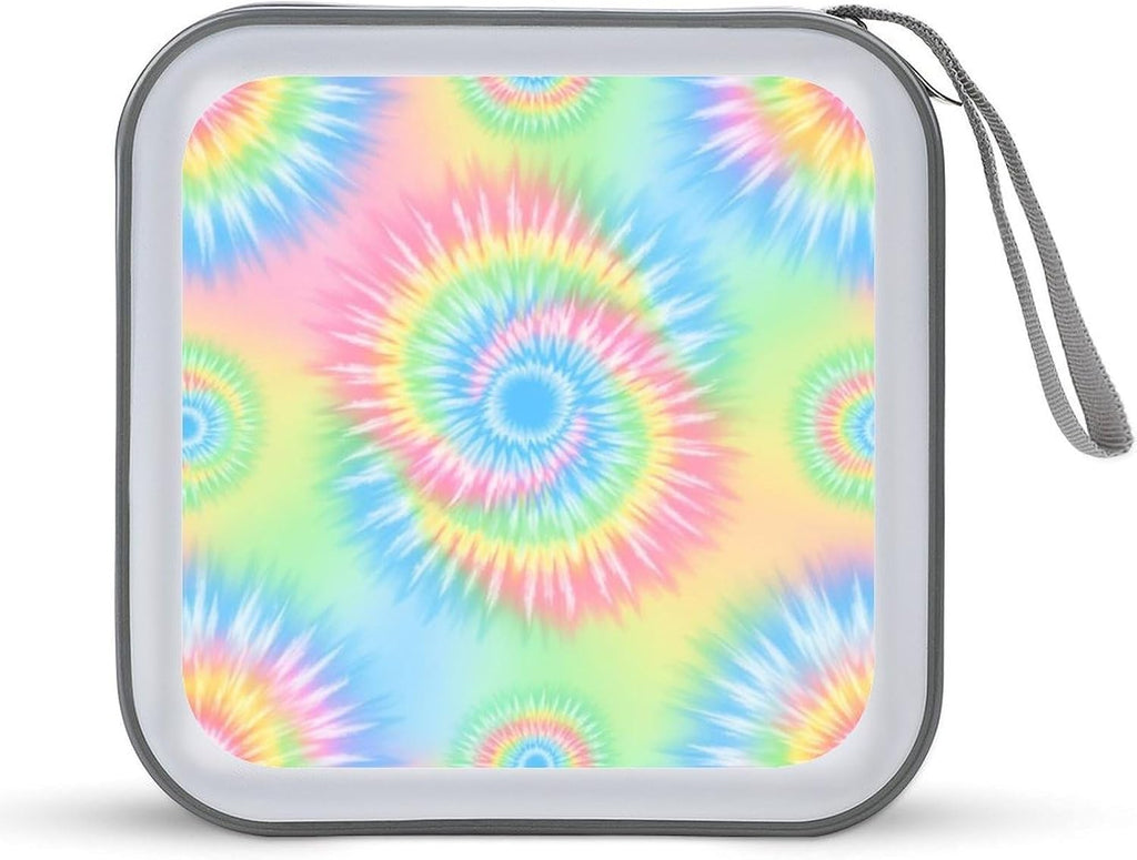 Portable CD/DVD Holder Pink Rainbow Tie Dye, 40-Capacity Hard Case with Zipper, Protective Storage Binder for Music Movies Game Discs