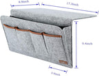 Bedside Caddy, Large Size Storage Organizer with 7 Pockets for Magazine, Remotes, Phone (17.3'' x 18.1'', Light Grey)