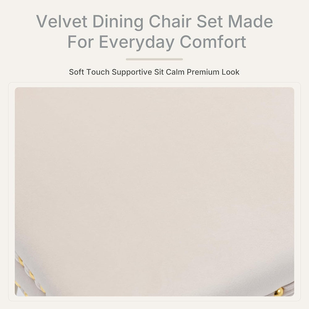 Beige Velvet Dining Chairs Set of 6, Fabric Upholstered Kitchen & Dining ...