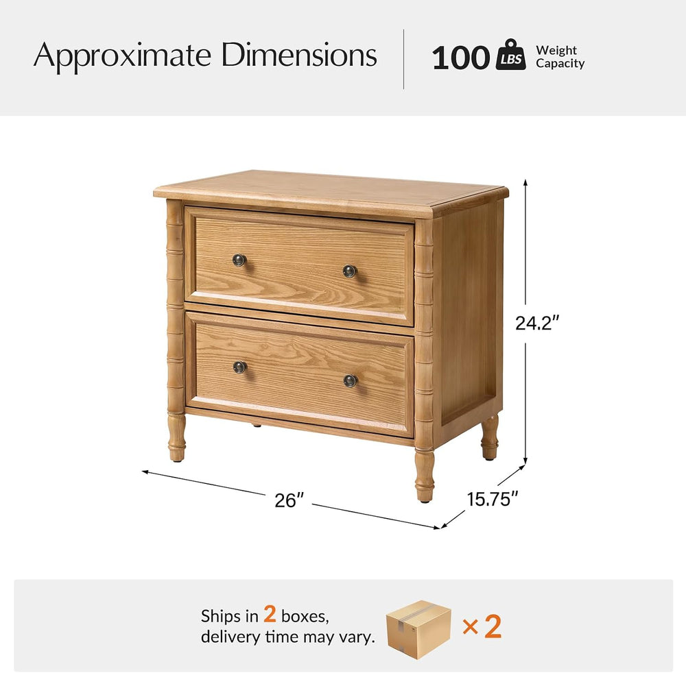 HULALA HOME 26" Solid Wood End Table with Spindle Legs, 2 Drawer Accent ...