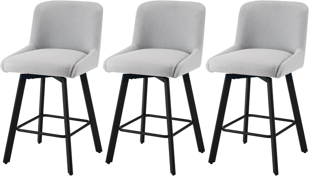 SAECKBERG Swivel Bar Stools Set of 3, 26''H Upholstered Barstools wit...