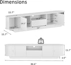 Coffee Table and TV Stand Set of 2, Round Center Table with Storage, Fluted Coffee Table with 360° Sliding Doors, 86.6" Entertainment Center for Bedroom, Living Room, White