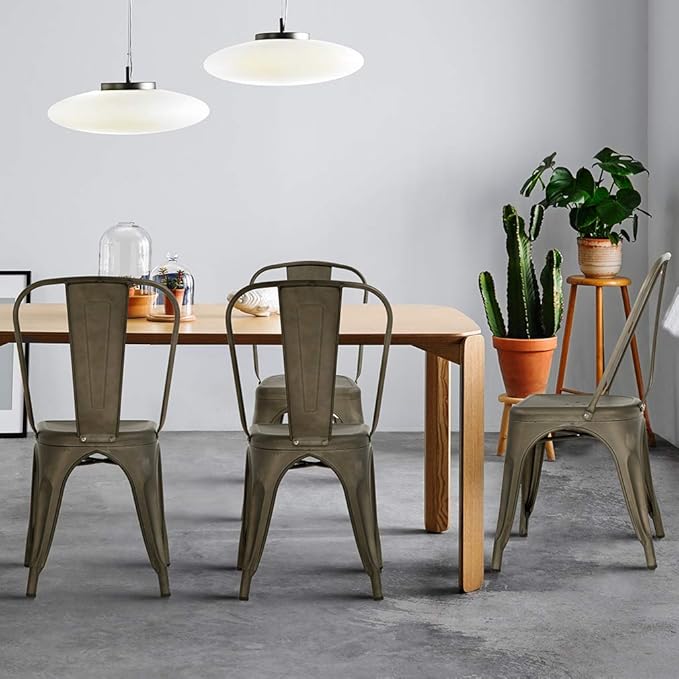 FDW Metal Chair Dining Chair Set of 4 Patio Chair Home Kitchen Chair 18 Inch ...