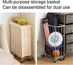 Rolling Laundry Cart with Baskets, Stainless Steel Hamper with Wheels, Slim Laundry Basket Organizer, Foldable Rolling Hamper for Bathroom and Living Room