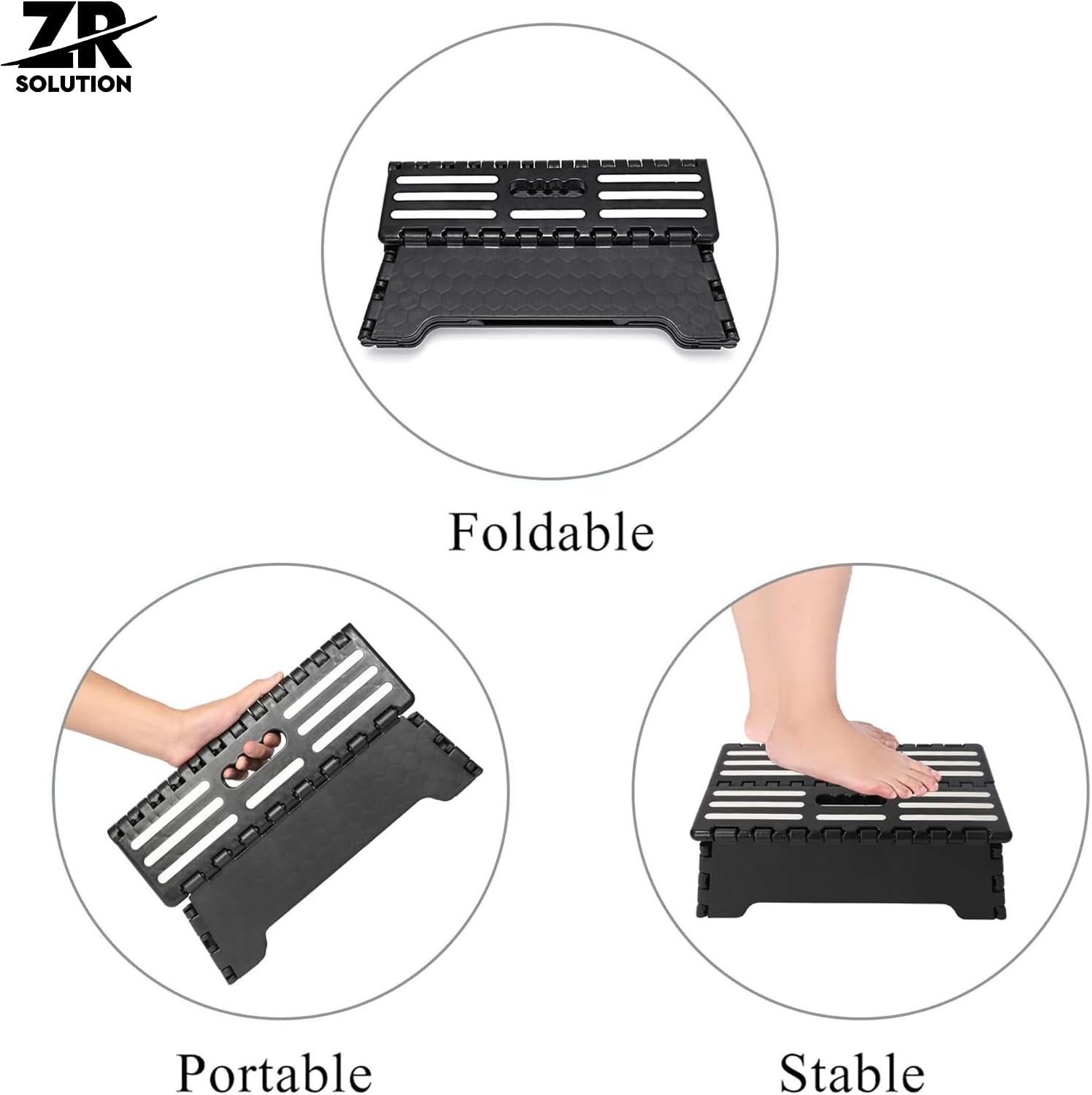 Folding Step Stool 5 Inch, Foldable Plastic Step Stool with Non-Slip Textured Surface and Carry Handle, Portable Compact Stool for Kitchen, Bathroom, Closet, RV, Garage and Home Use