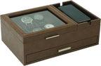 Men's Jewelry Box Organizer - 8 Watch Slots Valet Tray with Drawer for Watch, Phone, Wallet, Ring, Cufflink - Brown