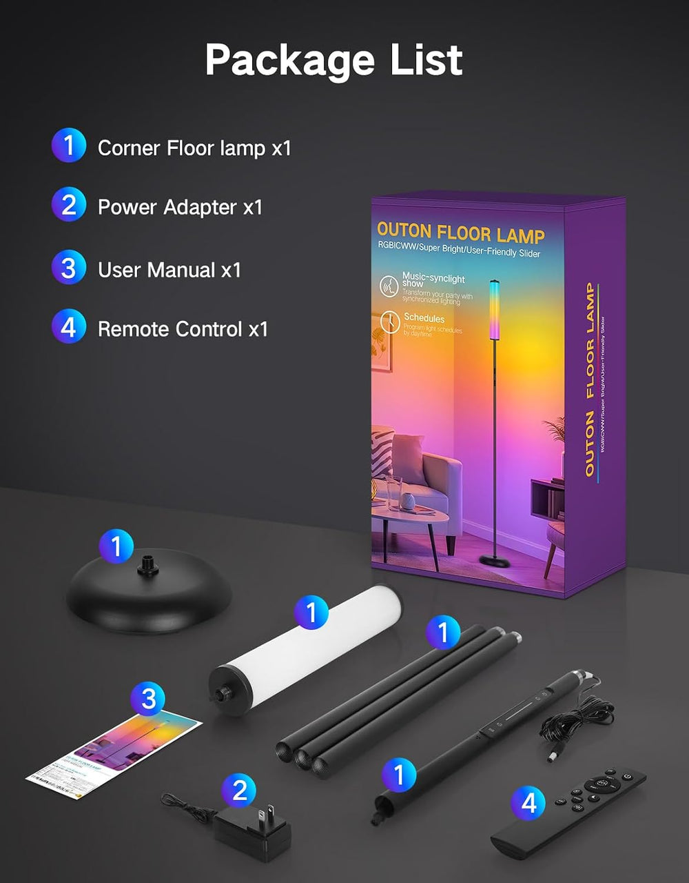 OUTON Bright Smart Floor Lamp with Remote, App & Touch Control, RGB Color...