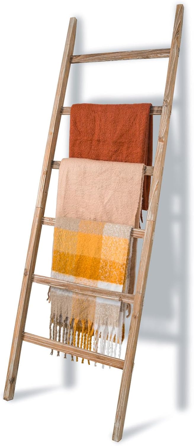 Blanket Ladder 6.4FT, Wooden Blanket Ladders for the Living Room, 6-Layer Farmhouse Rustic Quilt Rack for Living Room Bathroom (24 inch Wide)