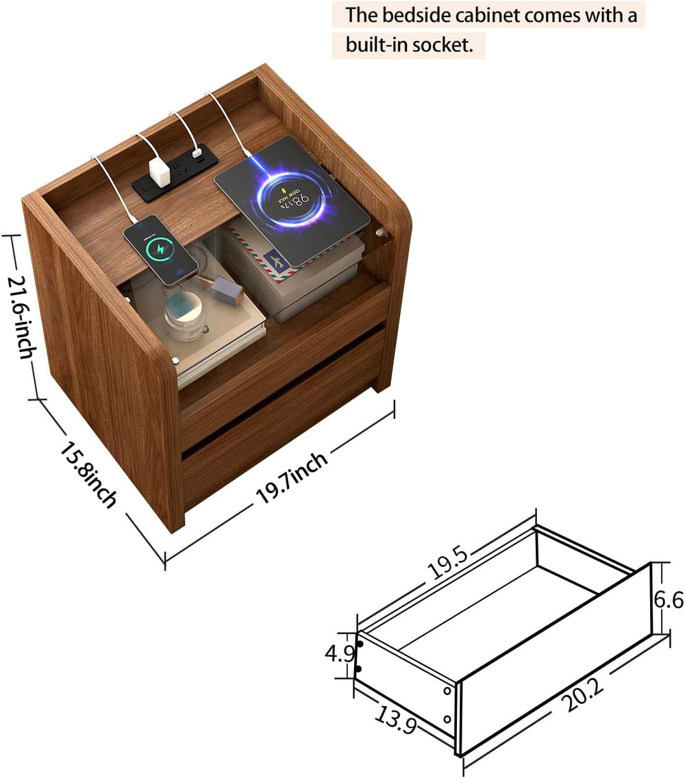 Messenya Modern Nightstand for Bedrooms Set of 2, 20" Wide w/Charging St...