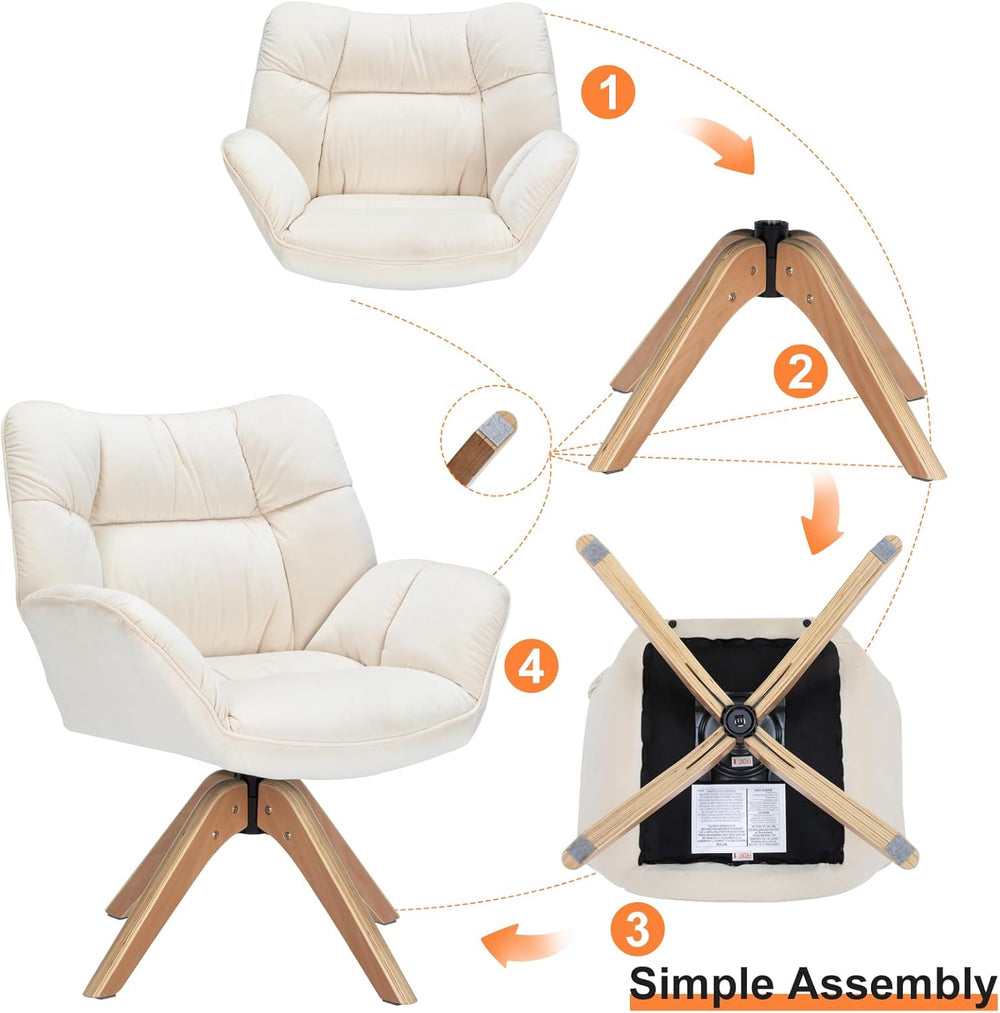 Mid Century Accent Chair No Wheel 360° Swivel Fabric Vanity Chair Wood Legs |...