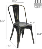 Devoko Metal Indoor-Outdoor Chairs Distressed Style Kitchen Dining Chairs Stackable Side Chairs with Back Set of 4 (Black Gold)