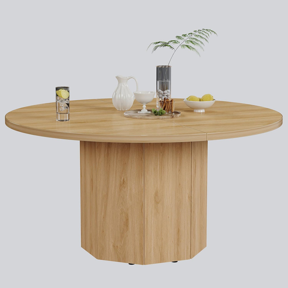 HSH 47” Round Dining Table for 4, Modern Farmhouse Wood Dinner Table with Oct...