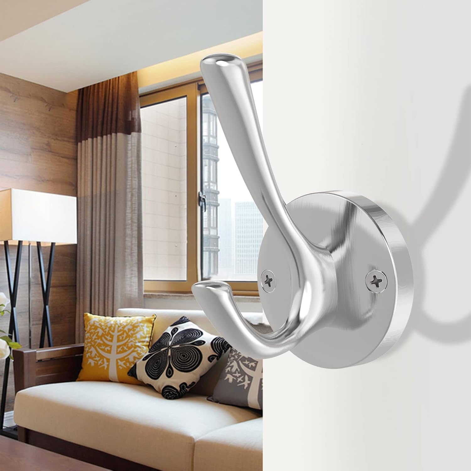 Brushed Nickel Wall Hooks, 4 Pack Heavy Duty Coat Towel Hook Metal Double Hook Wall Mounted Hanging, Bath Towel Hooks for Entryway Cubicle Bathroom Closet Garage