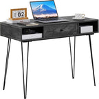 VECELO 39.3" Home Office Work Table with Drawers,Computer Desk with Hairpin Leg for Writing/Study,Classic Grey