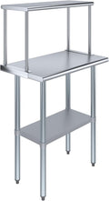Stainless Steel Work Table with Wide Single Tier Overshelf | Metal Kitchen Prep Table & Shelving Combo (18" x 30" Work Table + 12" Overshelf)