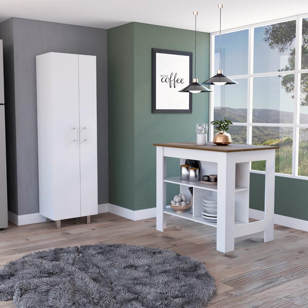 9-Shelf 2-Door Kitchen Set with Island and Pantry Cabinet | Includes 9 shelve...