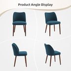 Dining Chair Set of 4, Linen Upholstered Dining Chair with Wood Legs, Wing Backrest, Wooden Kitchen Chair, Kitchen Chairs with Thick Cushions for Dining Room, Living Room, Blue
