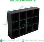 12-Cube Storage Shelf Bookcase - Wooden 3-Tier Floor Standing Open Bookshelf for Home and Office, Display Cabinet, Black