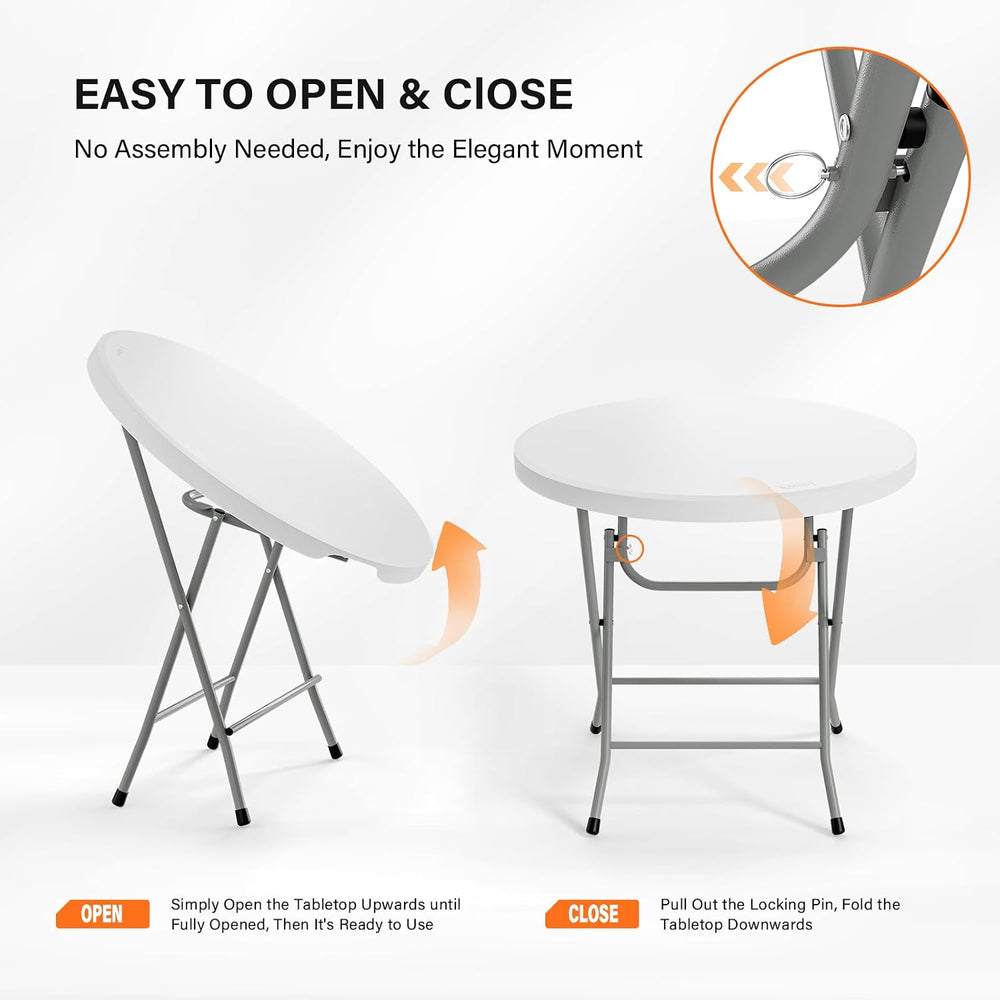 VINGLI 32" Round Folding Commercial Banquet Table, Portable Plastic Coff...