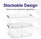 Superio Storage Bins with Lids- Clear Boxes for Organizing, Stackable Plastic Containers- BPA Free, Non-Toxic, Odor Free, Organizer for Home, Office, Dorm (6 Pack, 60 Qt (Wheeled))