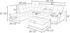 L Shaped Sectional Sofa with Ottoman, Nail-Head Design Leather Right Facing Modern Couches with Cup Holder for Living Room, Bedroom, Office, Black Leather