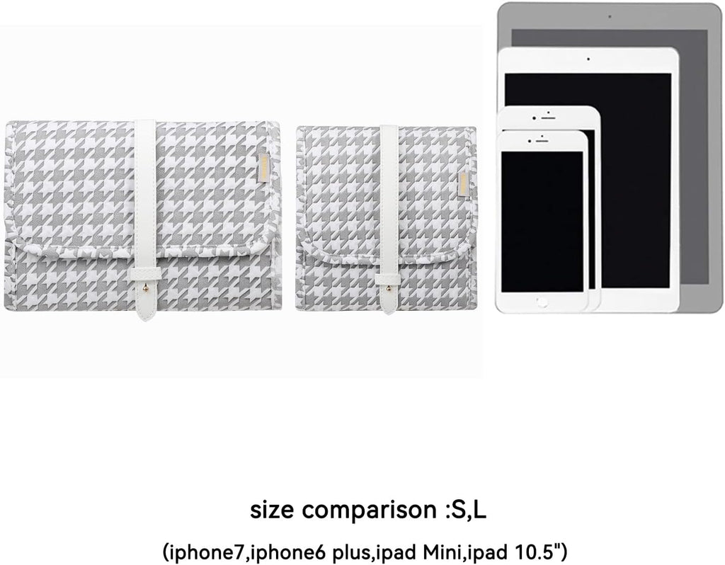 Voova Travel Jewelry Holder Organizer Case, Large Jewelry Storage Bag for Women Girls, Foldable Traveling Jewellery Pouch Roll for Necklaces Rings Earrings Bracelets, Grey+White
