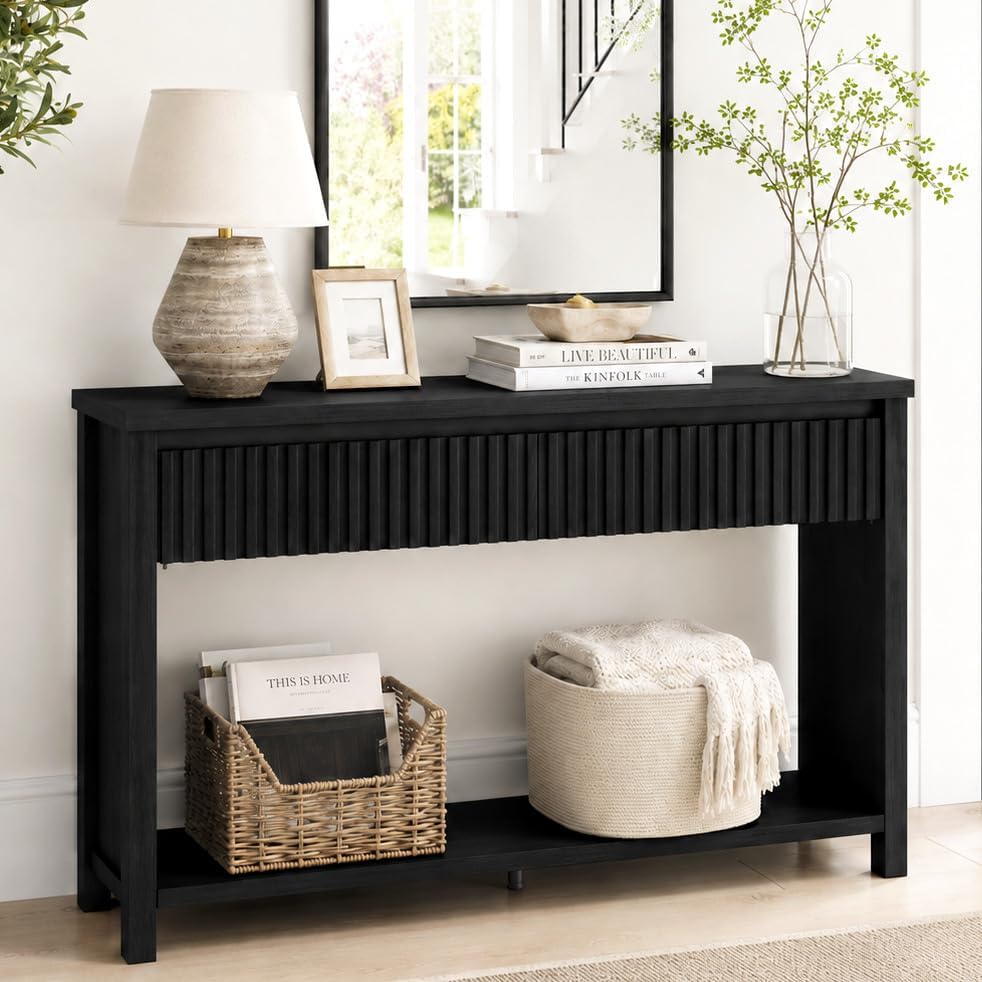BON AUGURE Black Console Table for Entryway, 47" Entryway Table with Dra...