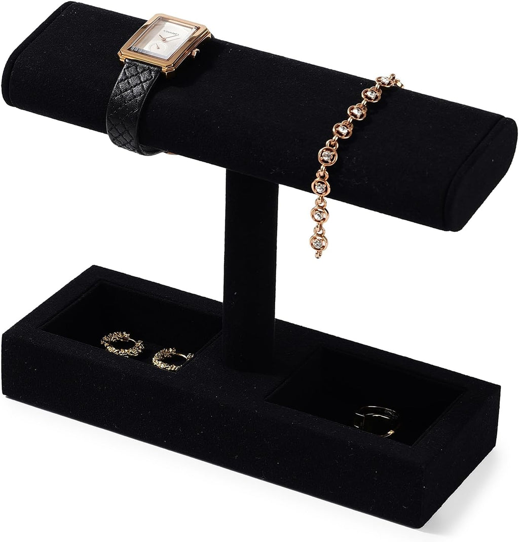 Oirlv Microfiber T-Bar Watch Display Stand Jewelry Display Props Jewelry Organizer Holder for Watch Bracelet Ring Earrings (Black,Microfiber)